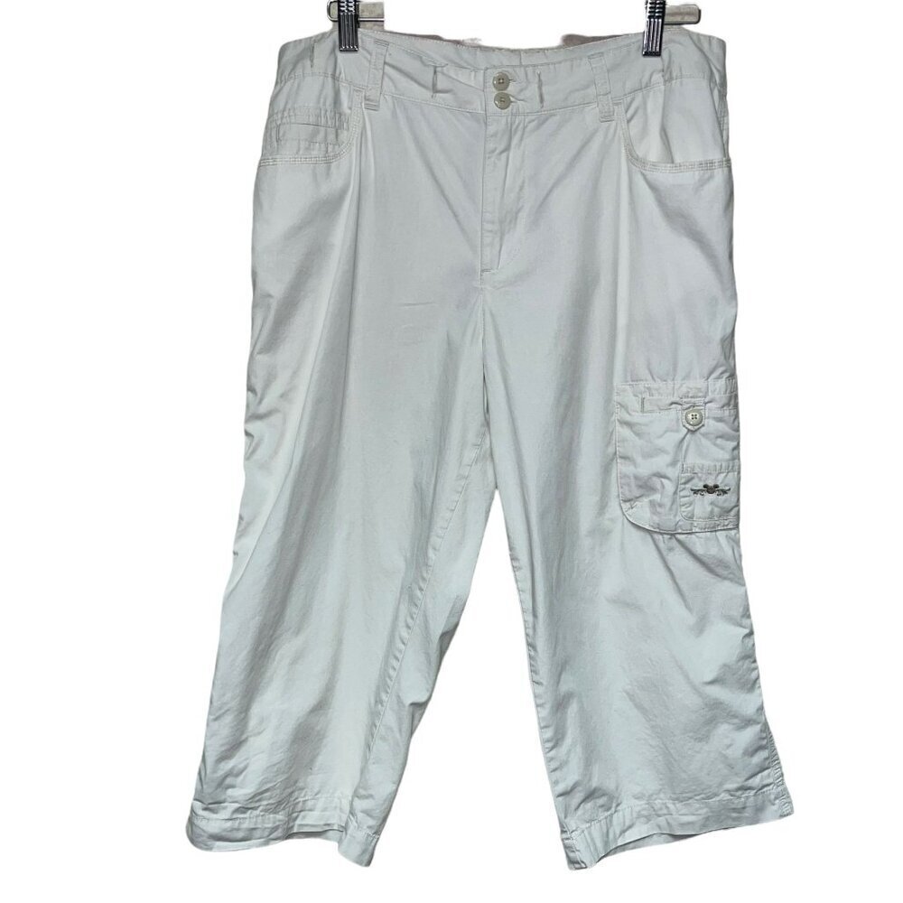 Disney Parks Capris White Roll Tab Cuff Cargo Pants Women's Size Large